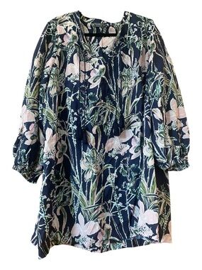 Vineyard Vines Martha’s Vineyard Floral Tunic Dress XL Navy Pink Tassel Cover Up